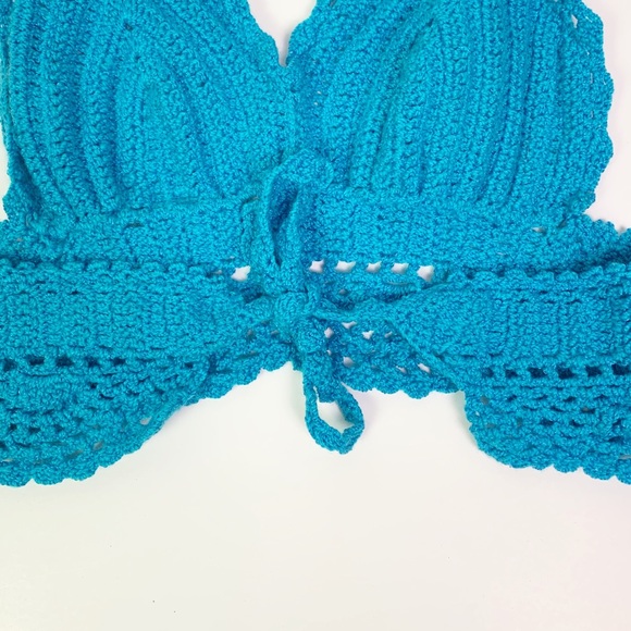 Blue Crochet Knit 2 Piece Bikini Swimsuit - Picture 4 of 7